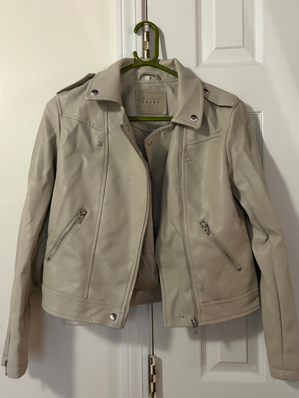 Blank NYC Neutral Leather Moto Jacket - Light Taupe